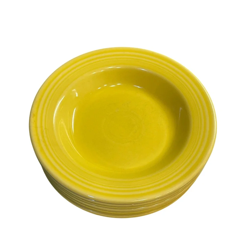 Fiesta Homer Laughlin Sunflower Yellow Rimmed 9 inch Soup Bowls Set of 7
